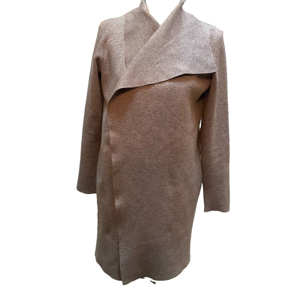 Rachel Zoe Wrap Sweater Jacket S Taupe Asymmetric Drape Cozy Luxury Duster Coat